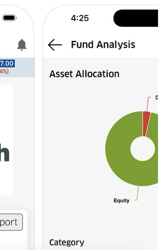 AGM Wealth app showing fund analysis and asset allocation