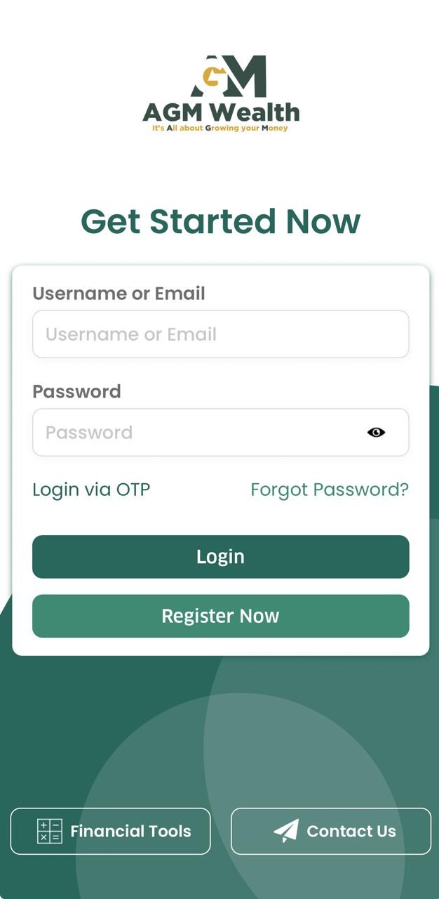 AGM Wealth app login screen